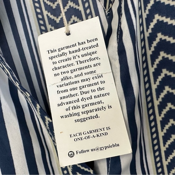 Gypsie Blu Women Kaftan Long Dress One Size Blue White Coverup Pockets Button Up - Picture 6 of 10